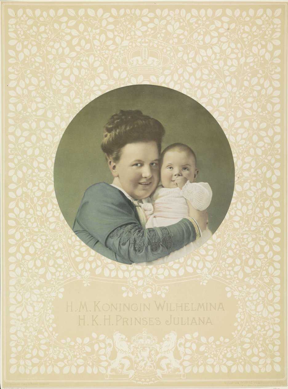 Portret van Wilhelmina, koningin der Nederlanden, en Juliana, koningin der Nederlanden door Anonymous