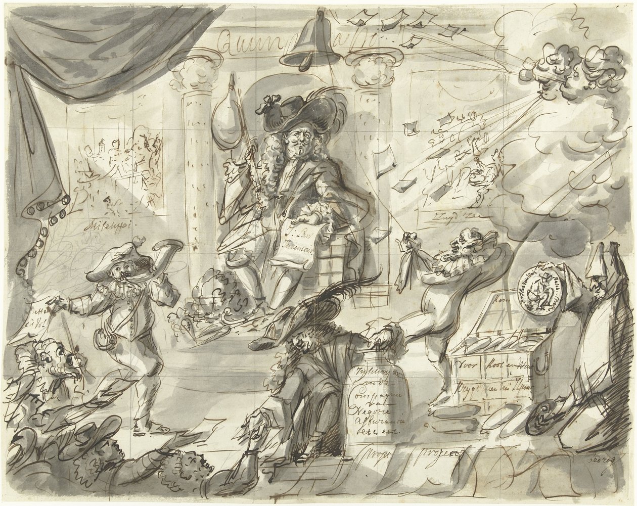 Quincampoix of de grote Wind en Koolverkoper, 1720 (Het Groote Tafereel der Dwaasheid) door Anonymous