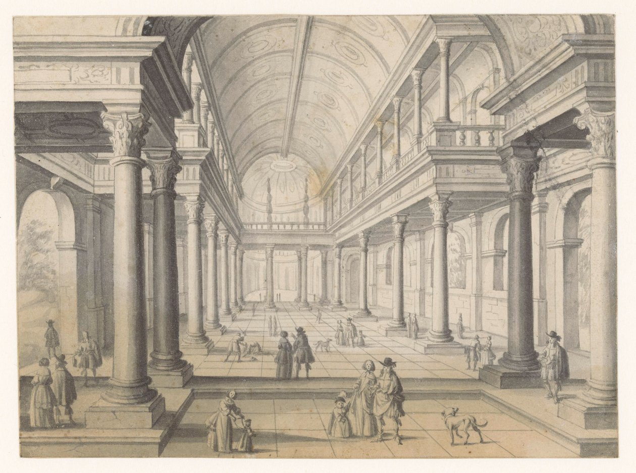 Renaissance-zaal met figuren door Anonymous