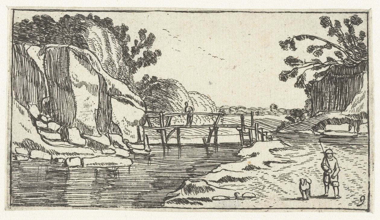 Rotslandschap met pad langs rivier door Anonymous