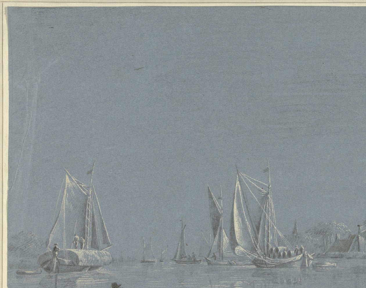 Schuiten op het water, op de voorgrond een roeibootje door Anonymous