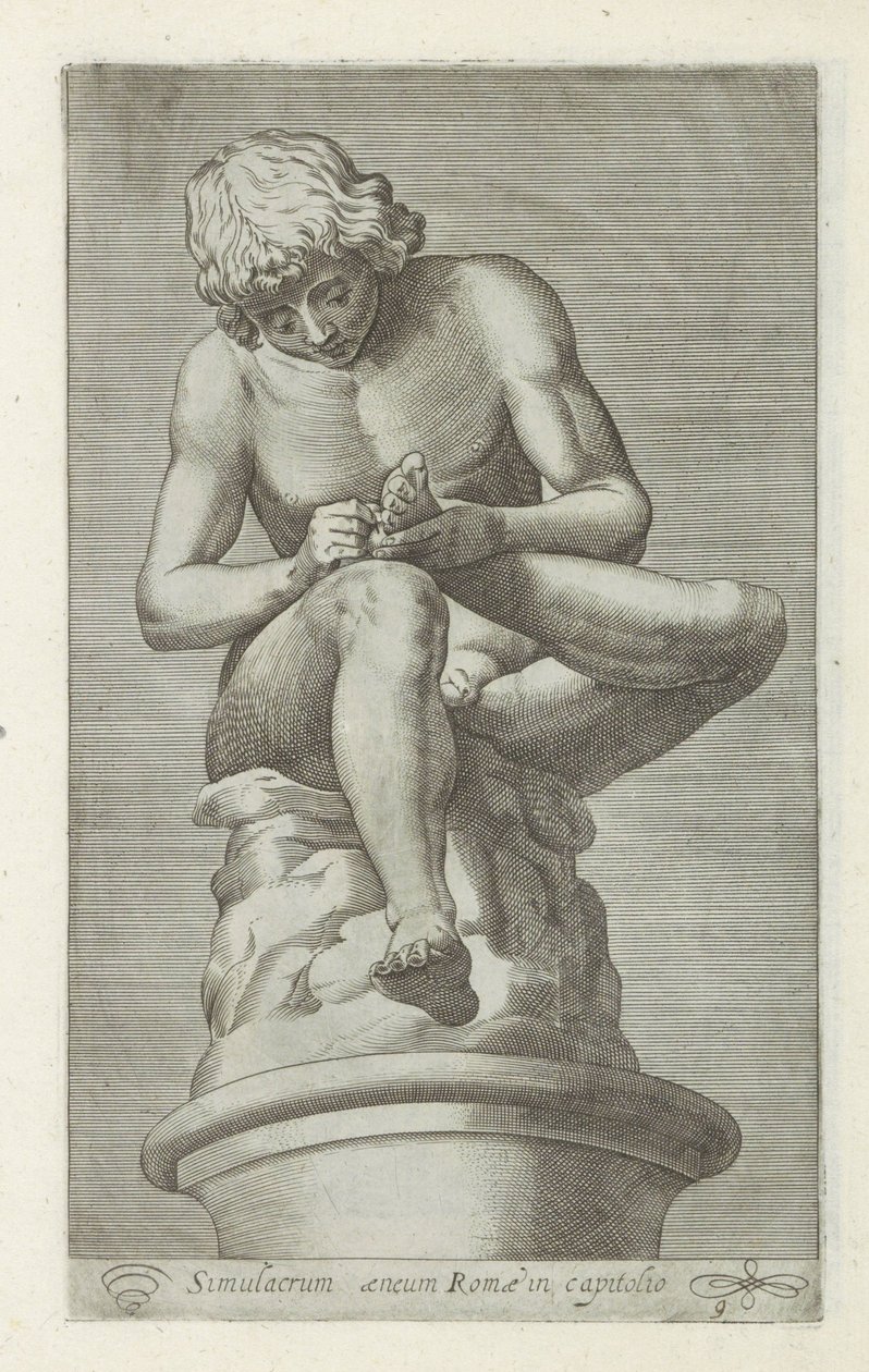 Sculptuur van een jongen met een doorn in de voet door Anonymous