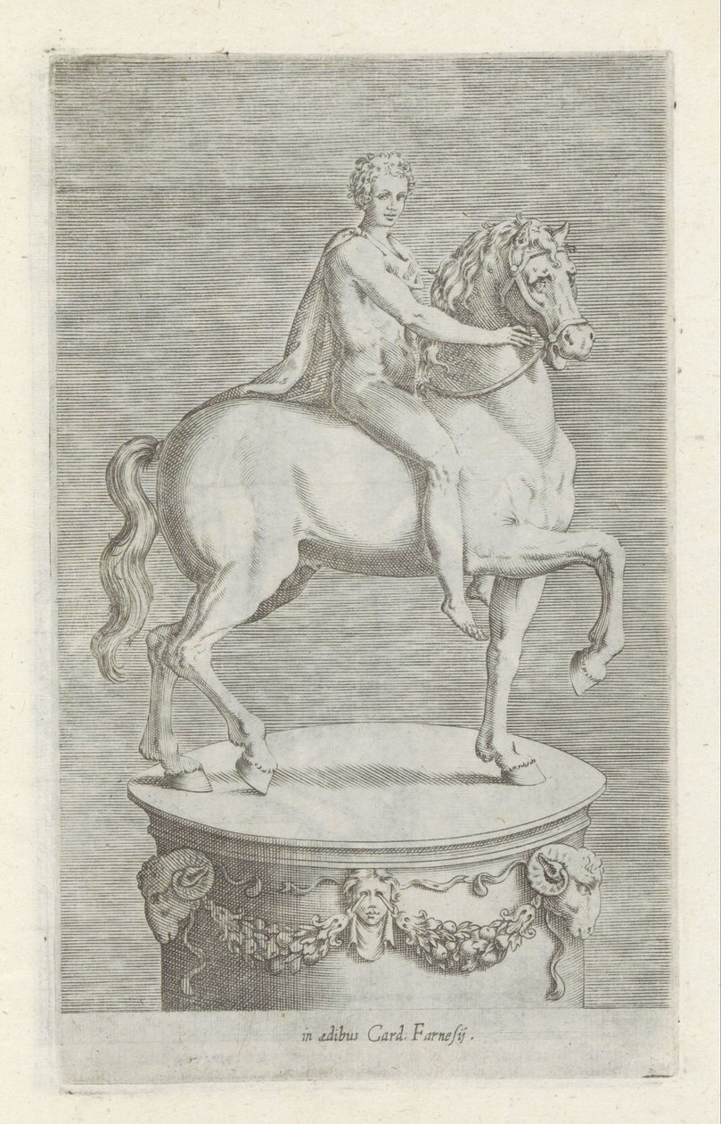 Sculptuur van een naakte jongen op een paard door Anonymous