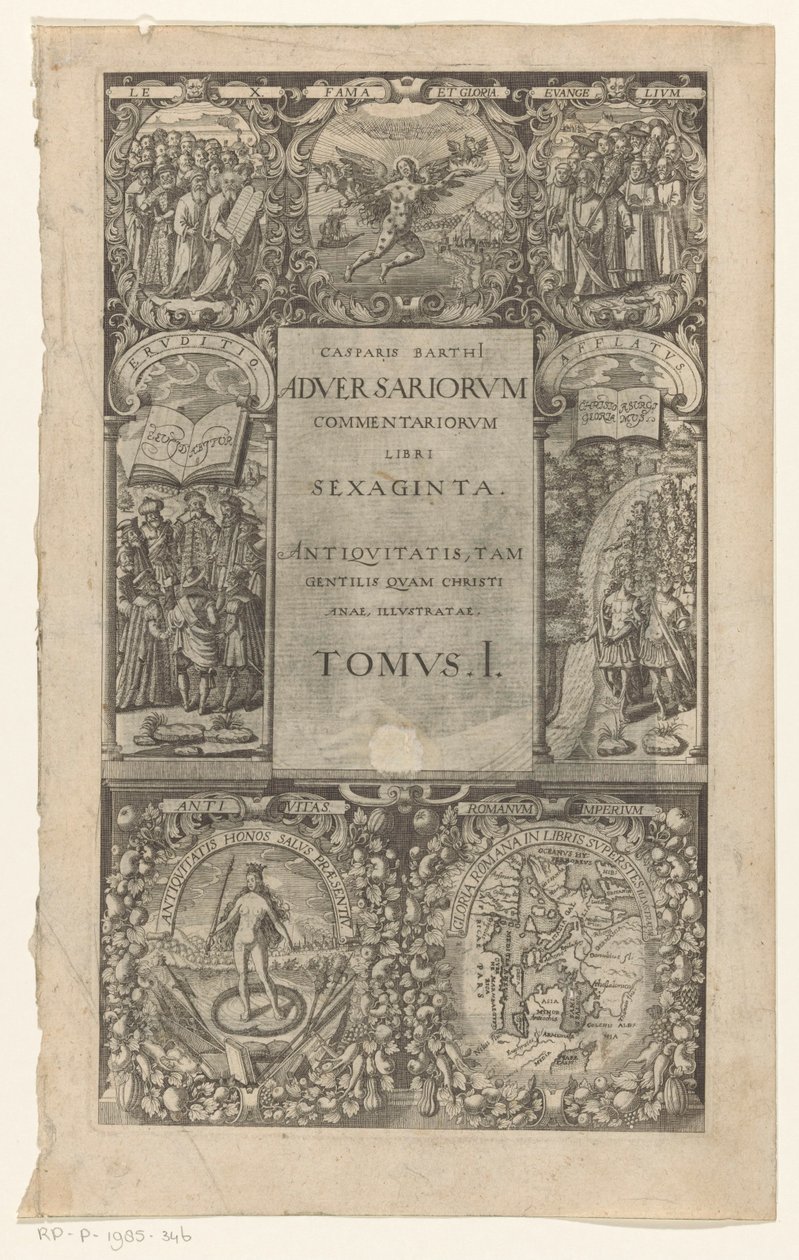 Titel met rondom zeven cartouches door Anonymous