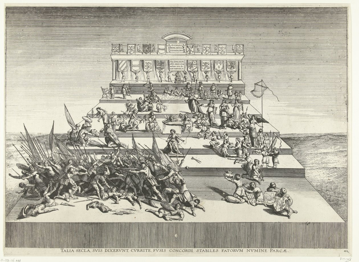 Toneelvoorstelling over oorlog en vrede; intocht van Ferdinand te Gent in 1635 (nr. 42) door Anonymous