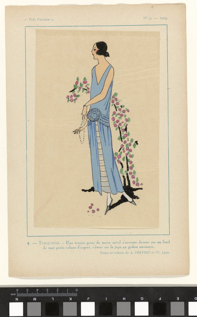 Très Parisien, 1923, No 9: 4. - TURQUOISE. - Une étroite gaine de moire... door Anonymous