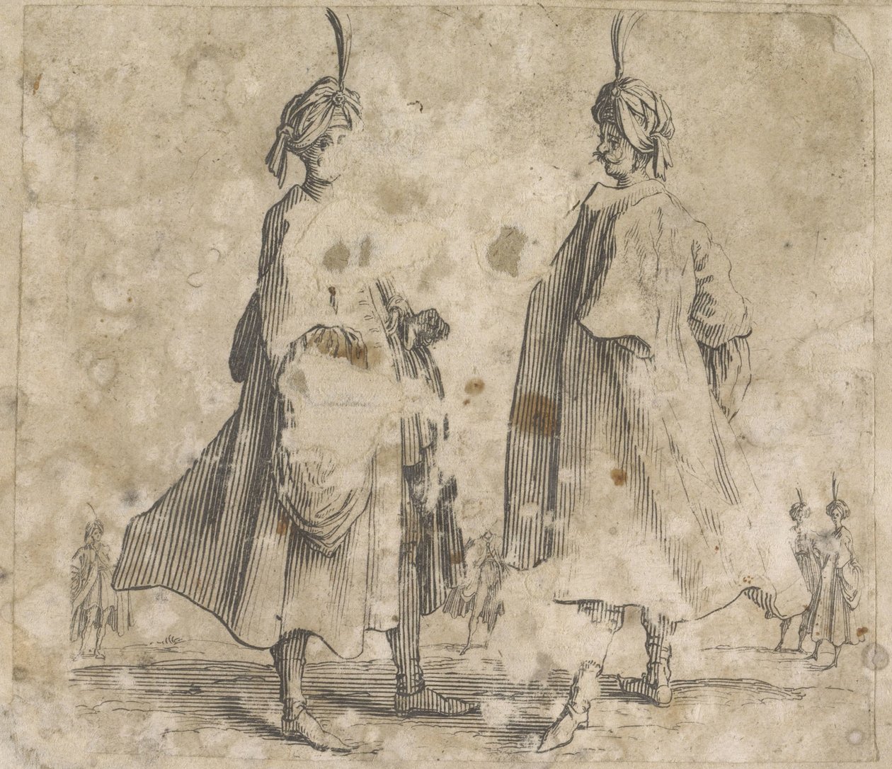 Twee mannen in mantel met tulband op het hoofd (Kostuumstudies) door Anonymous