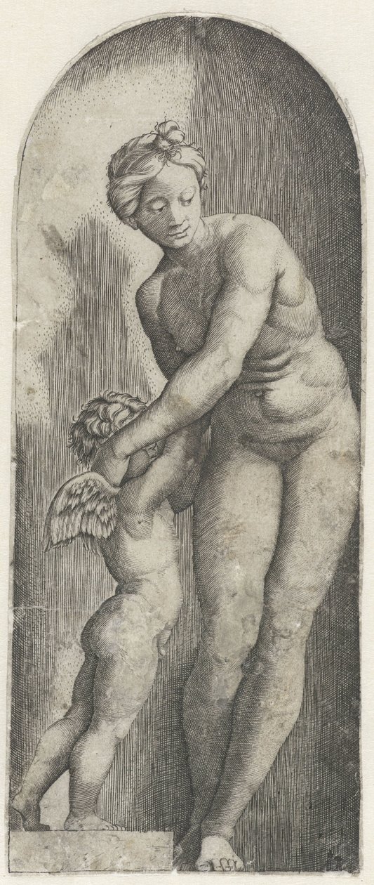 Venus en Amor staand in nis door Anonymous