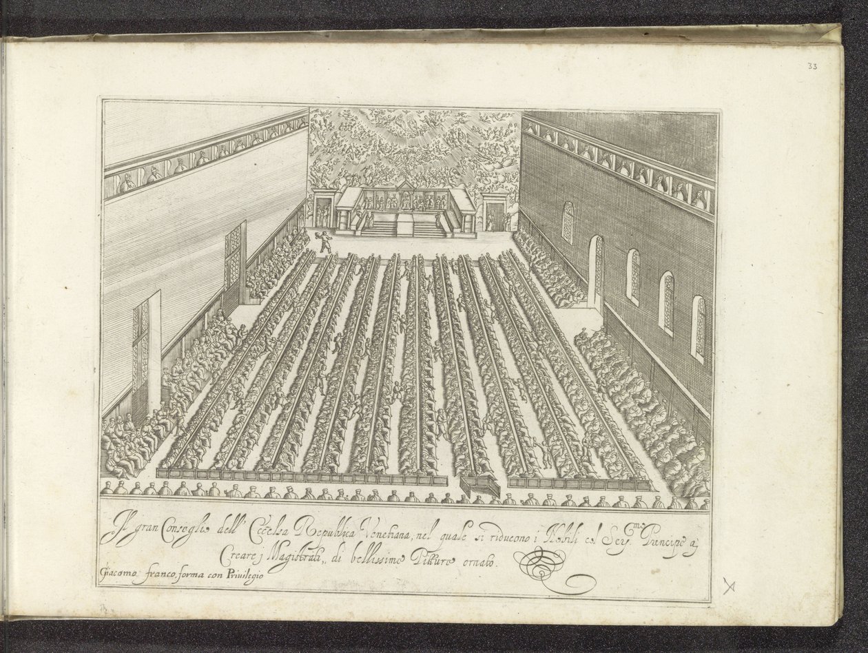 Vergadering in de Sala del Maggior Consiglio Scènes uit het Venetiaanse leven door Anonymous