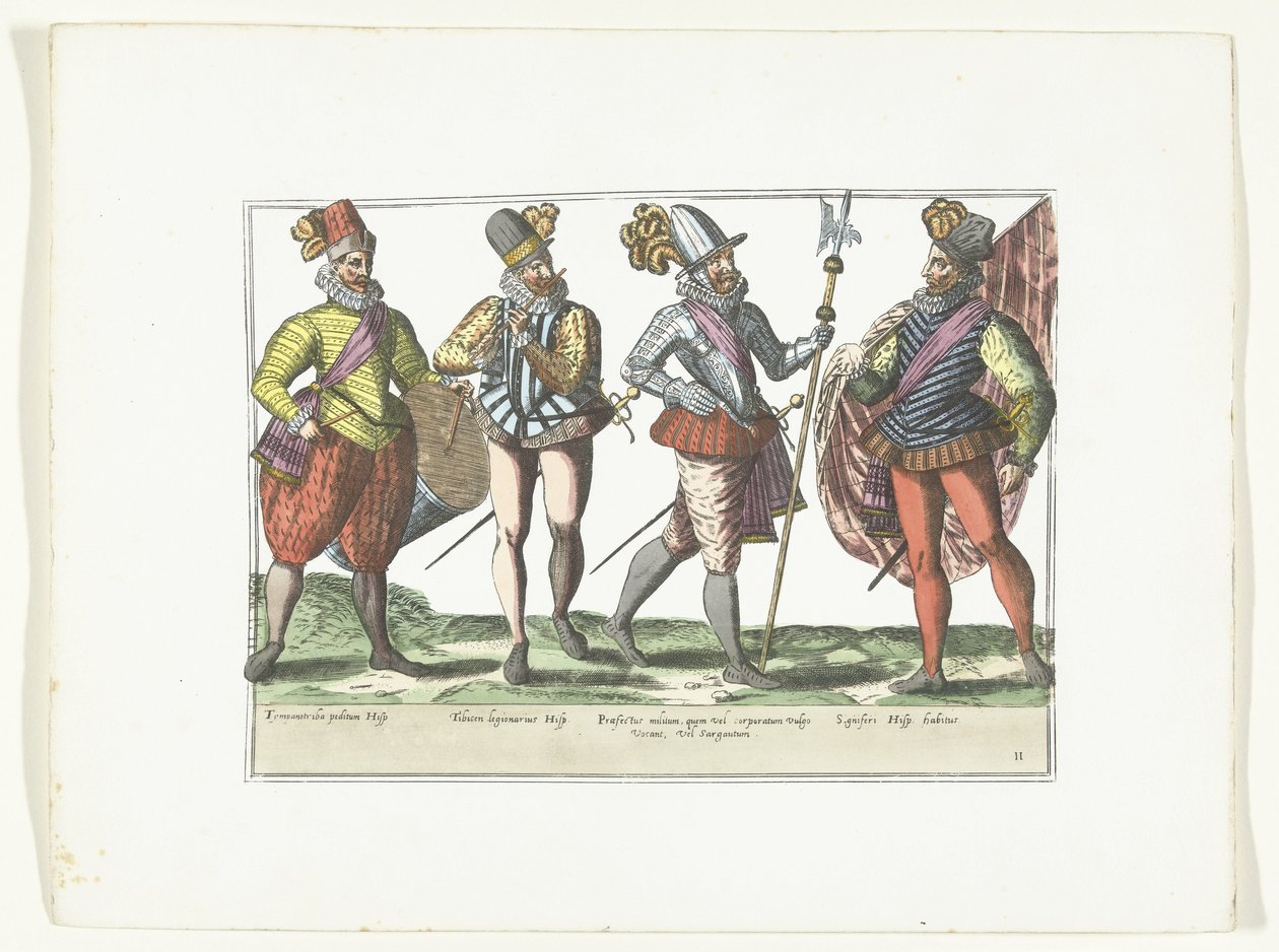 Vier Spaanse militairen in uniform, ca. 1580 door Anonymous
