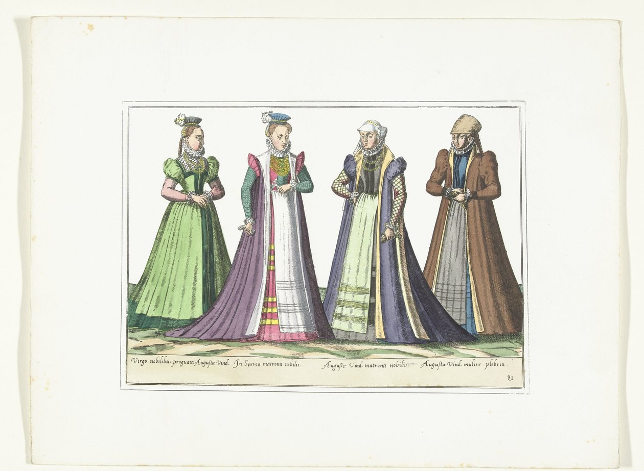 Vier vrouwen gekleed volgens de Duitse mode in Augsburg, ca. 1580 door Anonymous