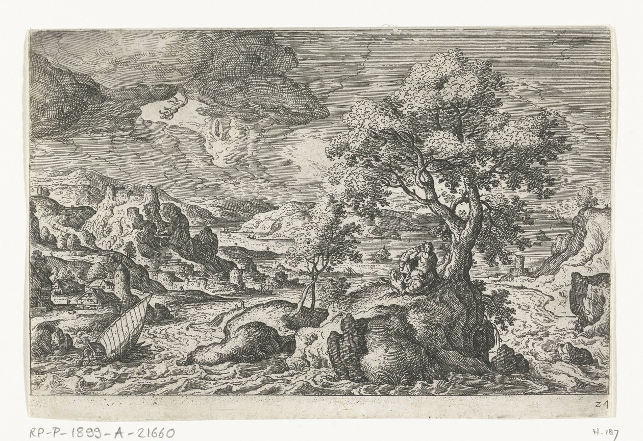 Visioen op een eiland Landschappen met mythologische en bijbelse voorstellingen (series title) door Anonymous