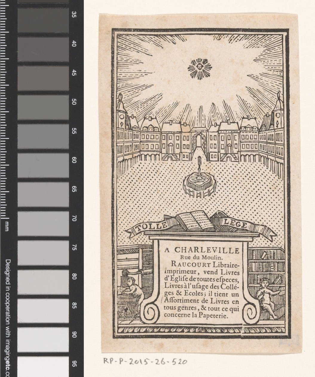 Visitekaartje van Jean-Baptiste-François Raucourt, boekhandelaar en drukker te Charleville door Anonymous