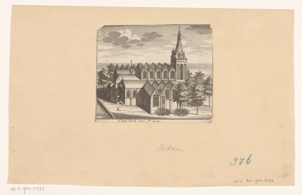 Vogelvluchtgezicht op de Oude Kerk te Amsterdam, voor 1544 door Anonymous
