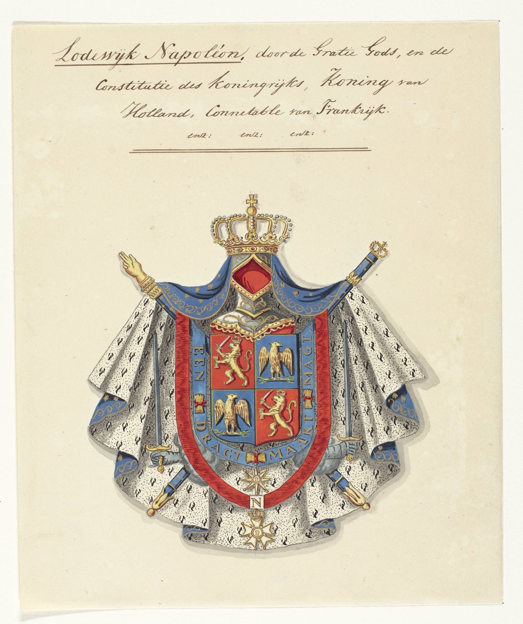 Wapenschild van Lodewijk Napoleon Bonaparte, koning van Holland door Anonymous