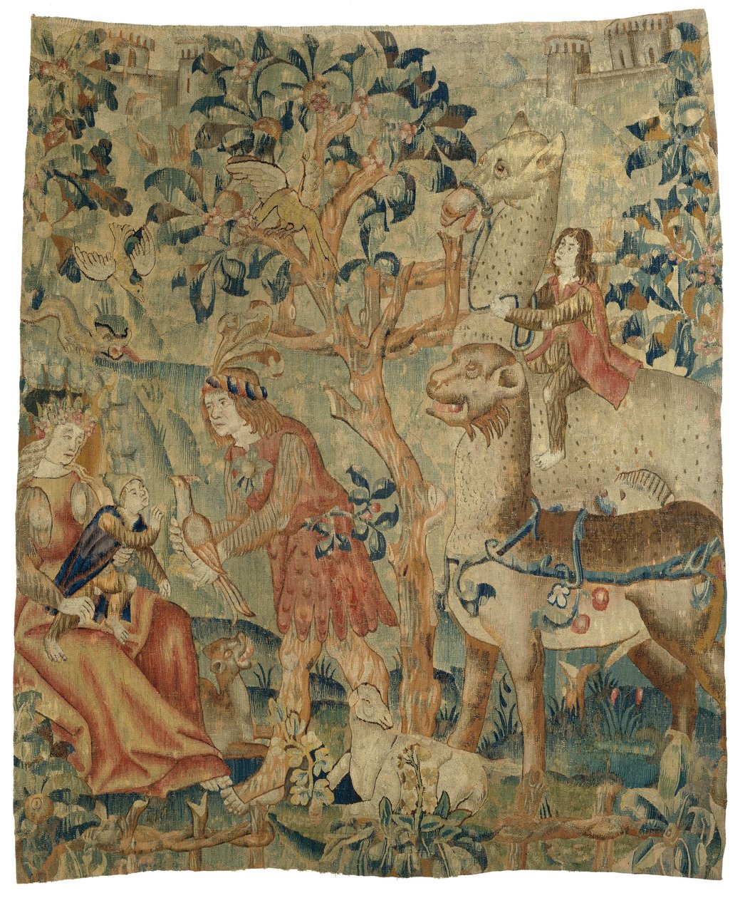 Wildemannen en dieren in een landschap (fragment) door Anonymous