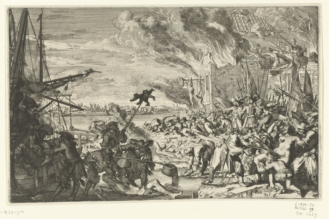 Wreedheden in een dorp aan het water, 1672 door Anonymous