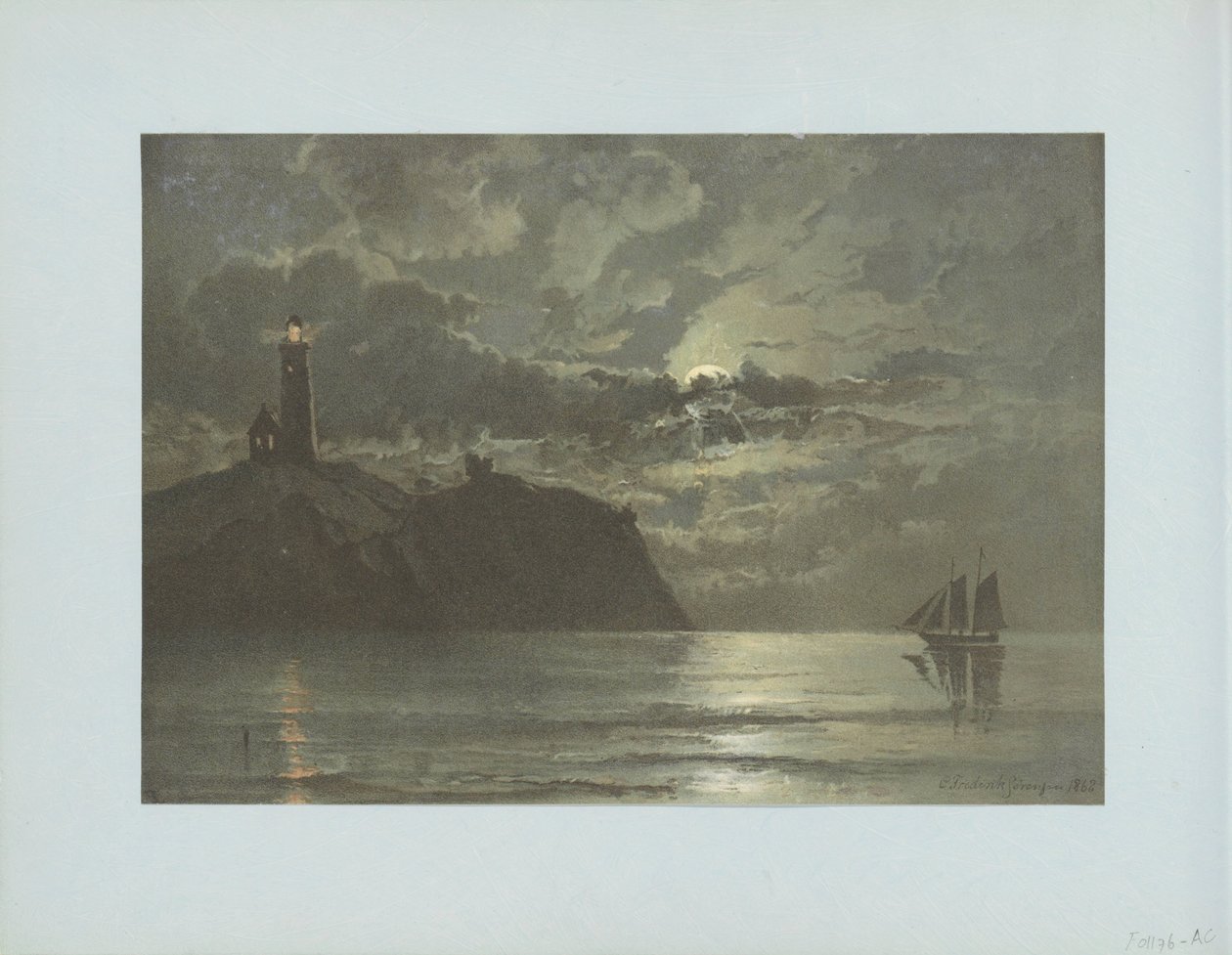 Zeegezicht met vuurtoren naar schilderij van C. Frederick Sörensen door Anonymous