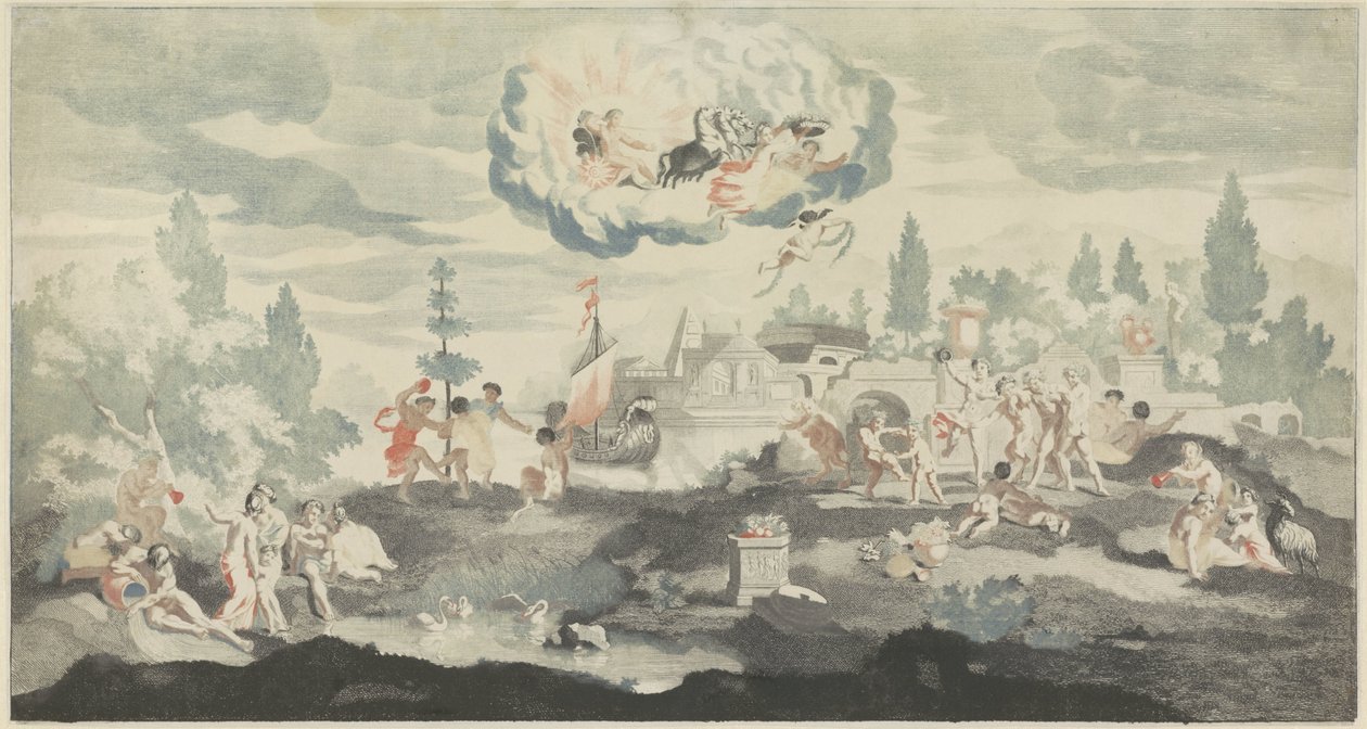 Zonnegod Apollo rijdt in zijn wagen langs de hemel door Anonymous