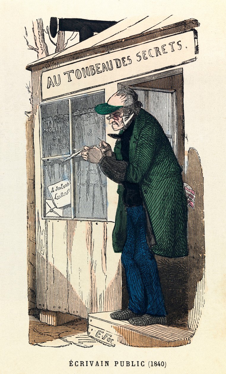 Een publieke schrijver in 1840 in Parijs, gravure door Anonymous Anonymous