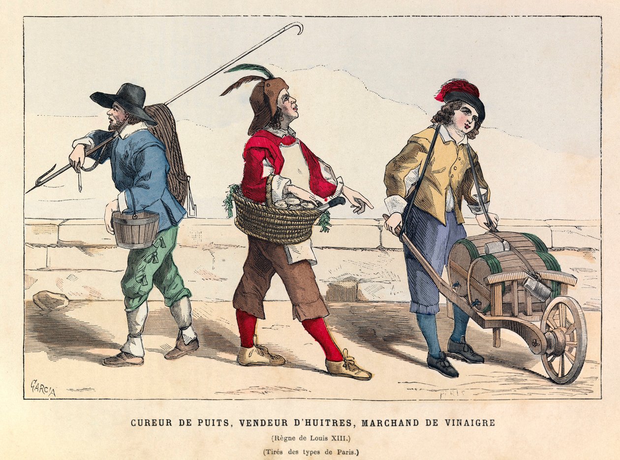 Een putschutter, een oesterventer en een azijnhandelaar in Parijs tijdens het bewind van koning Lodewijk XIII (1601-1643) door Anonymous Anonymous