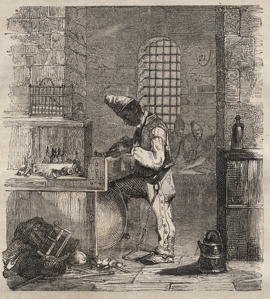 Een werkploeg bij de bagne van Brest in de 19e eeuw. Gravure in 
