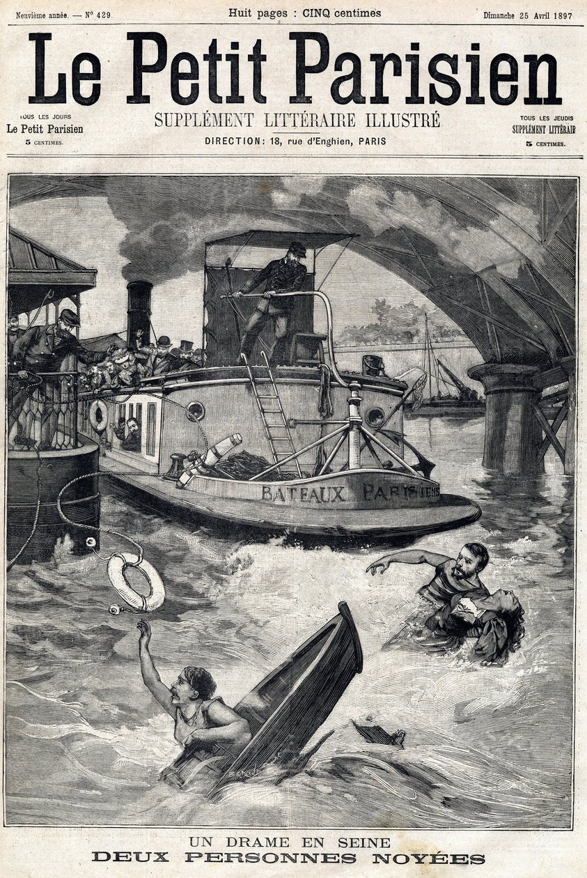 Ongeluk in de Seine: twee mensen in een verdronken boot. In 