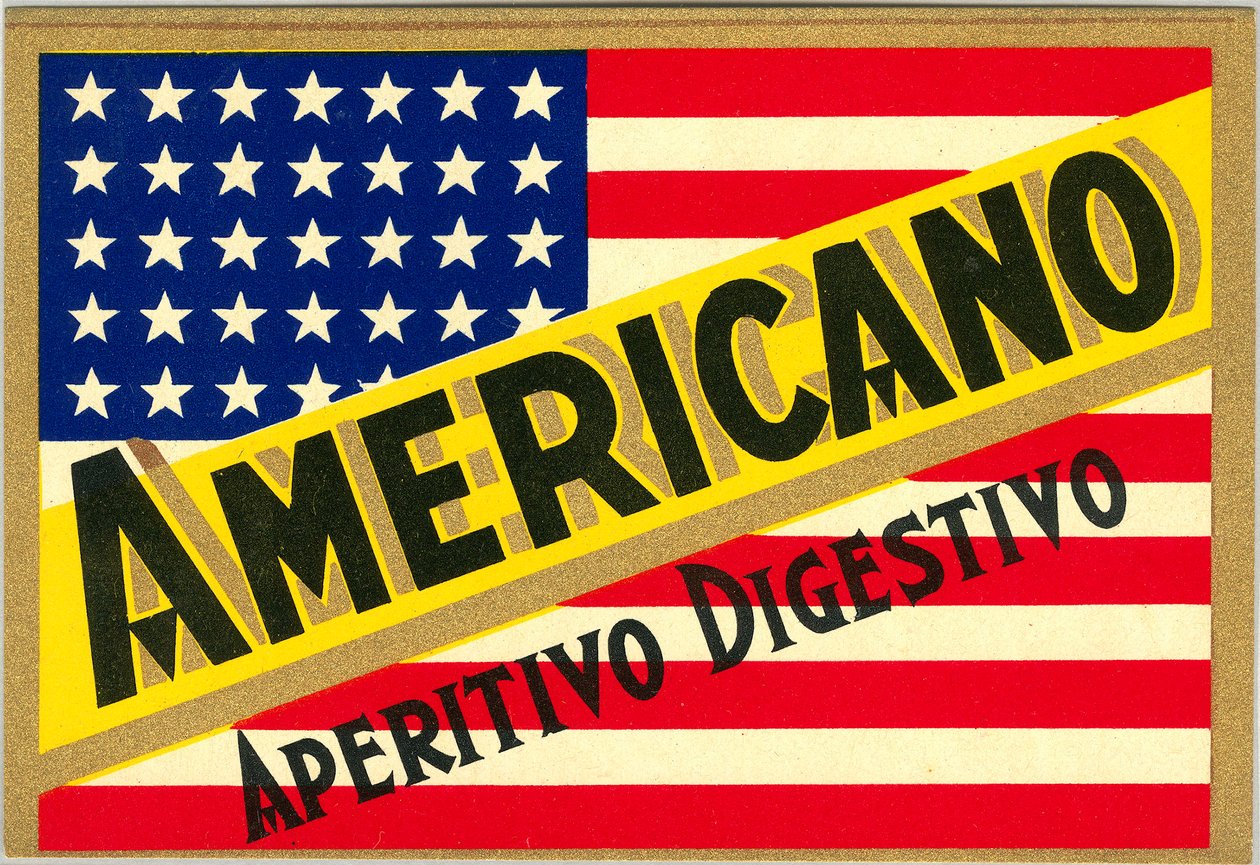 Advertentie voor Italiaanse short drink Americano, met Amerikaanse vlag door Anonymous Anonymous