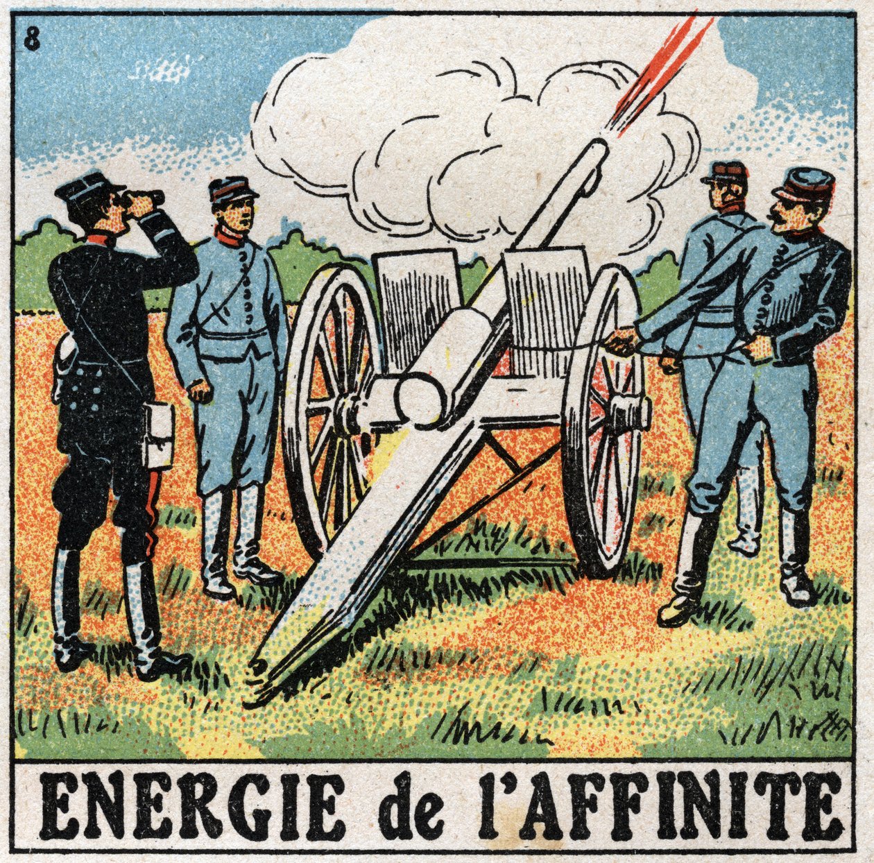 Affiniteitsenergie: kanonniers die explosieven afvuren. Anonieme illustratie uit 1925. Privécollectie. door Anonymous Anonymous