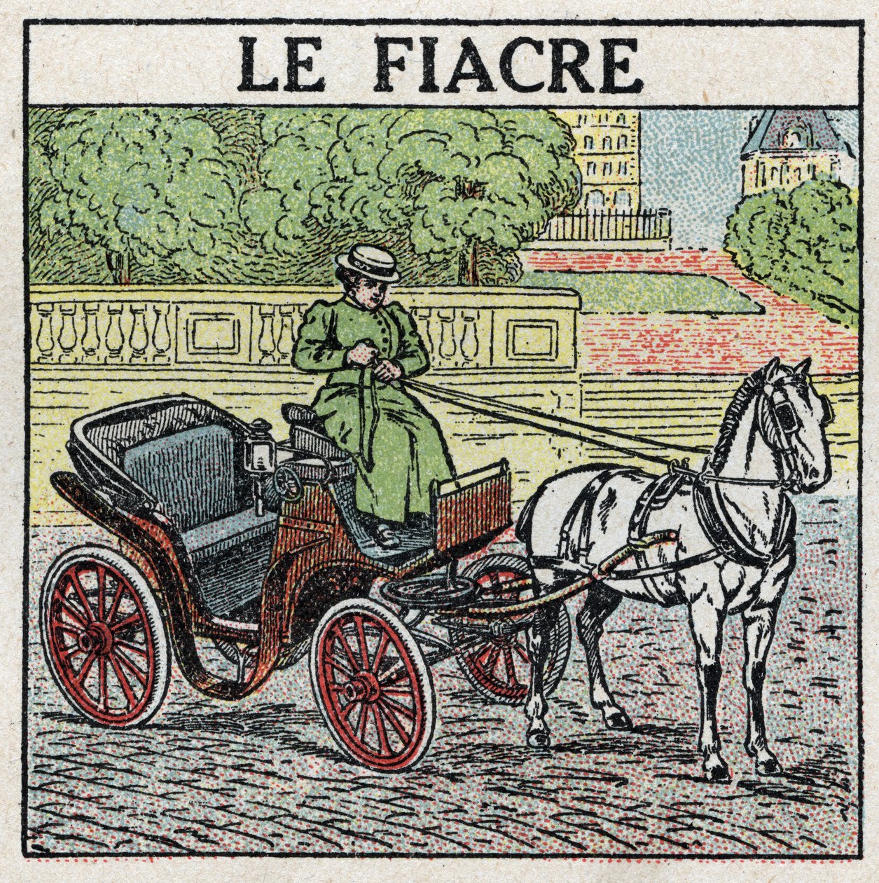 Dierlijke tractie: de fiacre. Anonieme illustratie uit 1925. Privécollectie. door Anonymous Anonymous