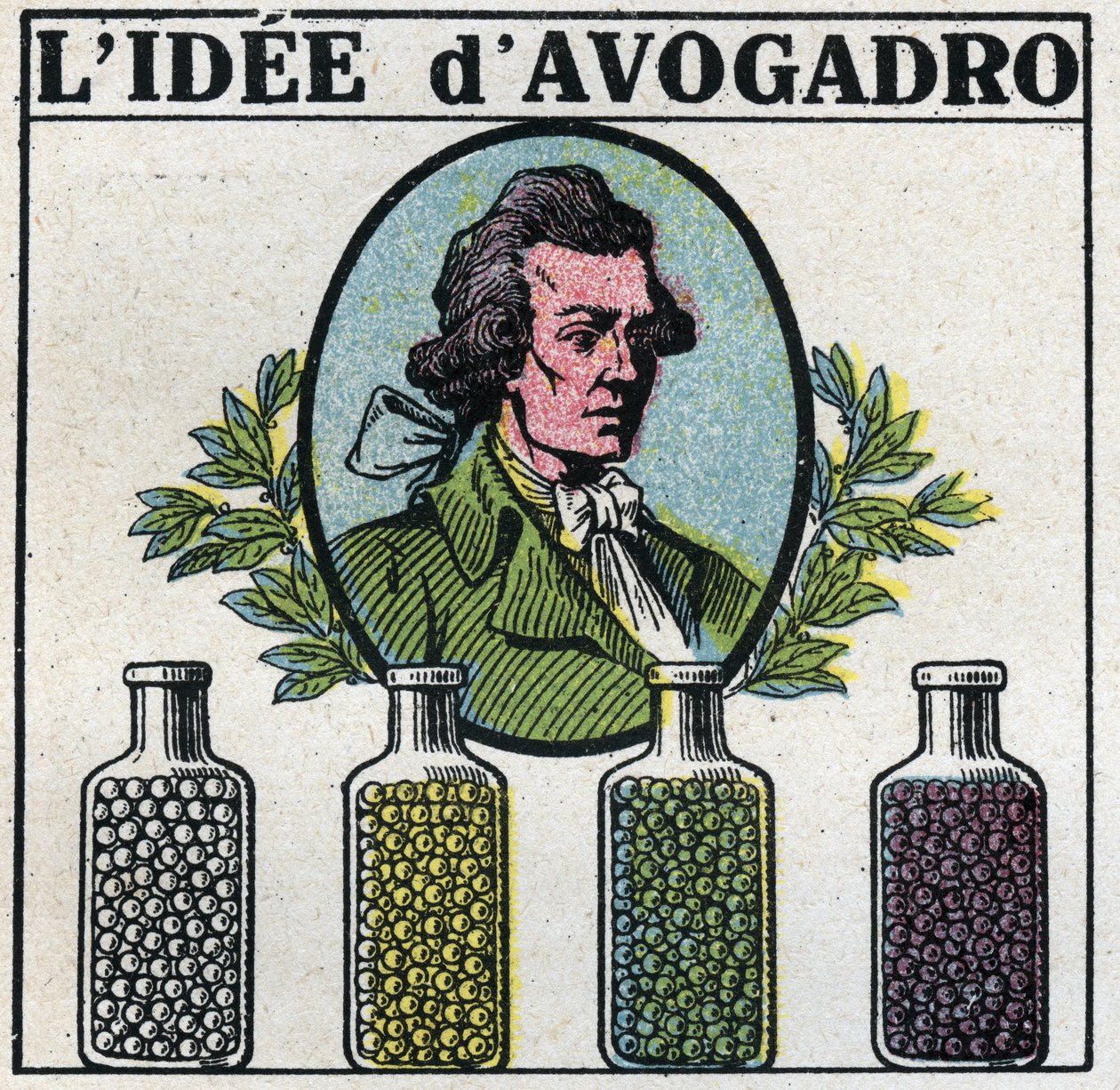 Atomen: Het idee van Amedeo Avogadro. Anonieme illustratie uit 1925. Privécollectie. door Anonymous Anonymous