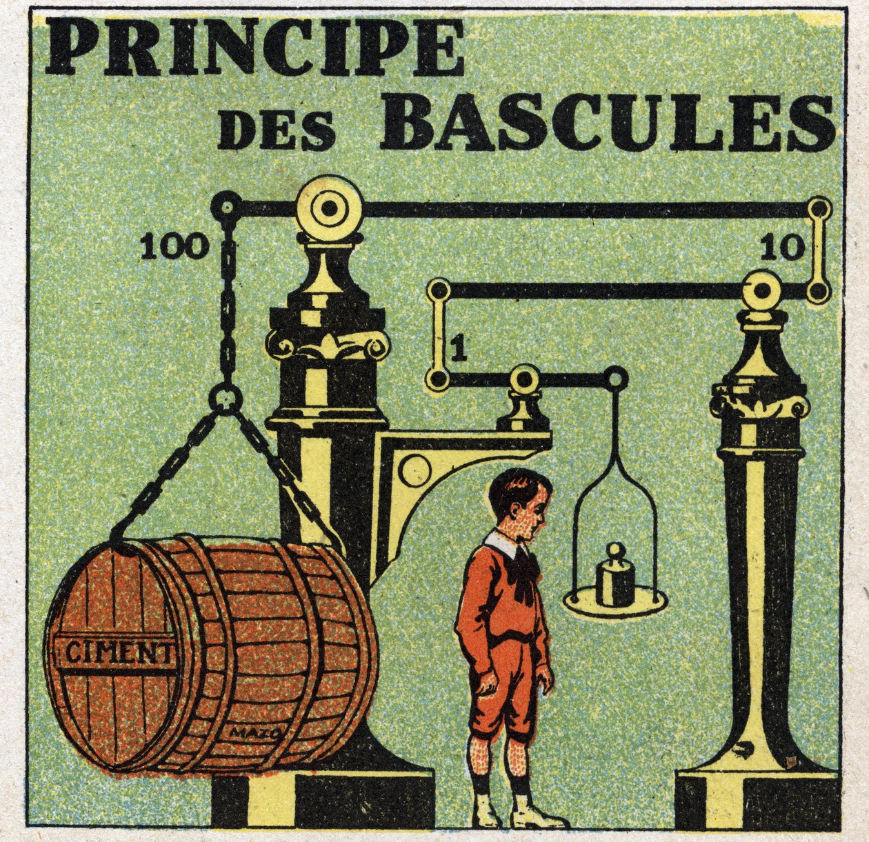 Balans van vaste stoffen: principe van weegschalen. Anonieme illustratie uit 1925. Privécollectie. door Anonymous Anonymous