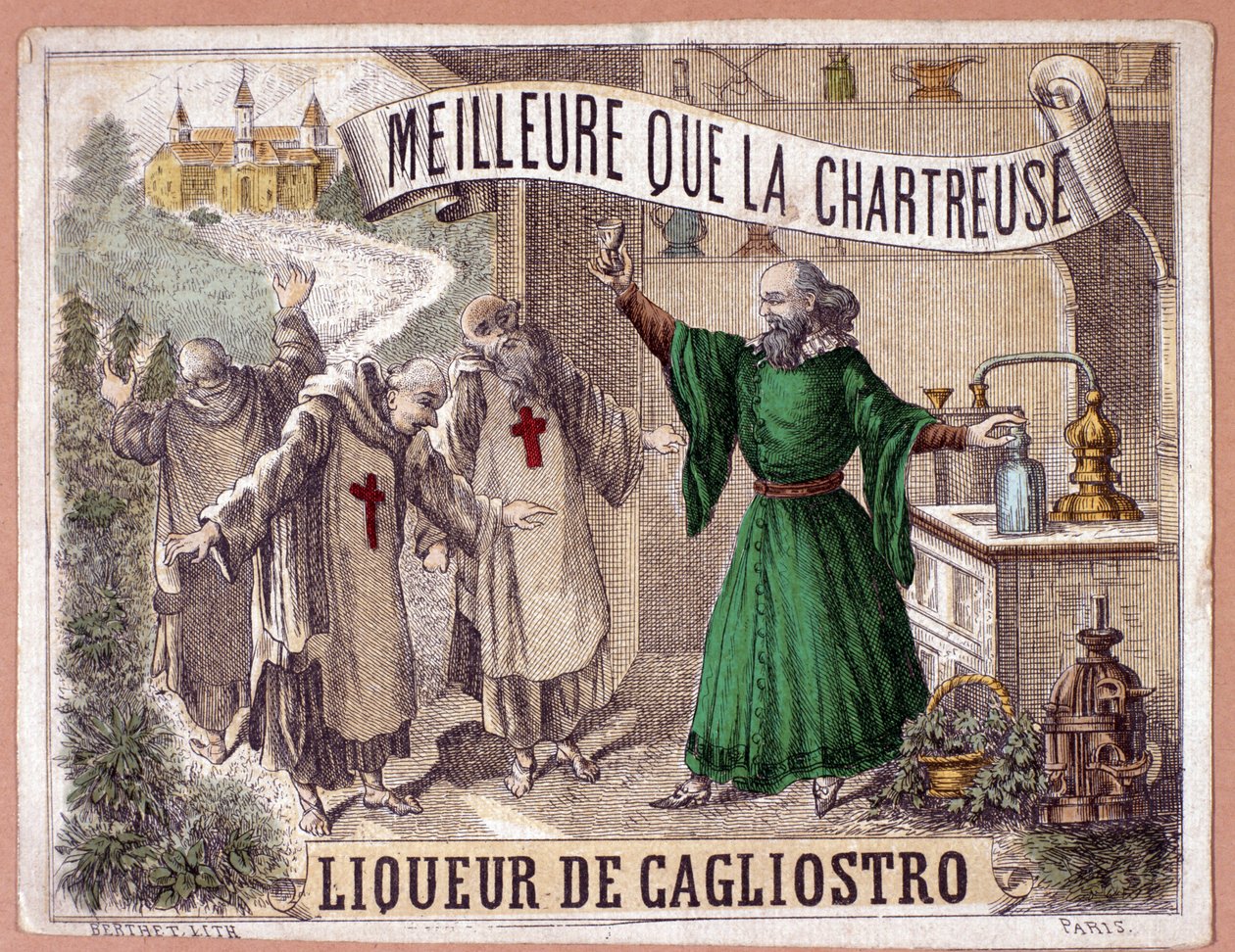 Cagliostro-likeur gemaakt van de distillatie van aromatische kruiden door monniken door Anonymous Anonymous