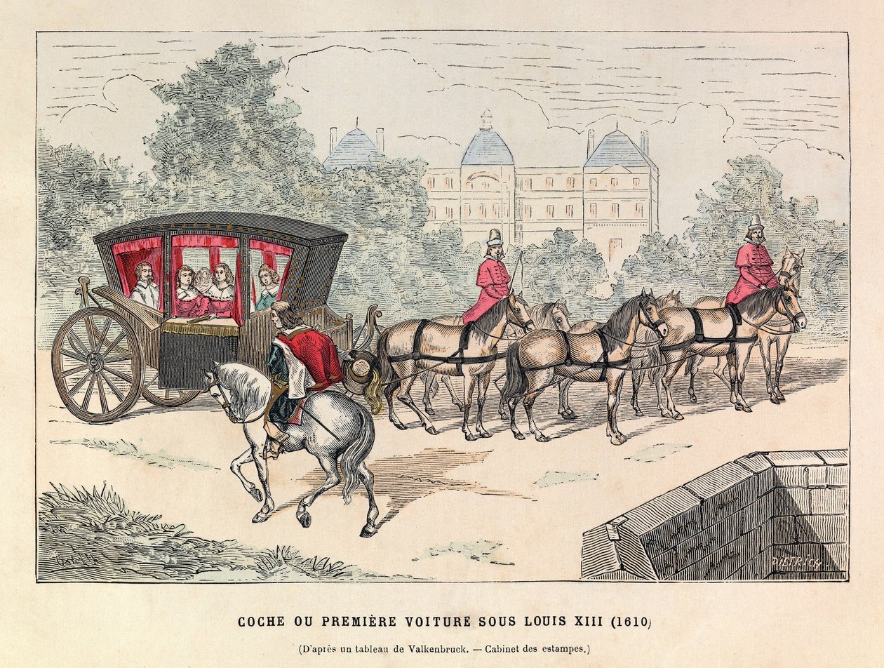 Koets of eerste wagen onder het bewind van koning Lodewijk XIII (1601 - 1643) door Anonymous Anonymous