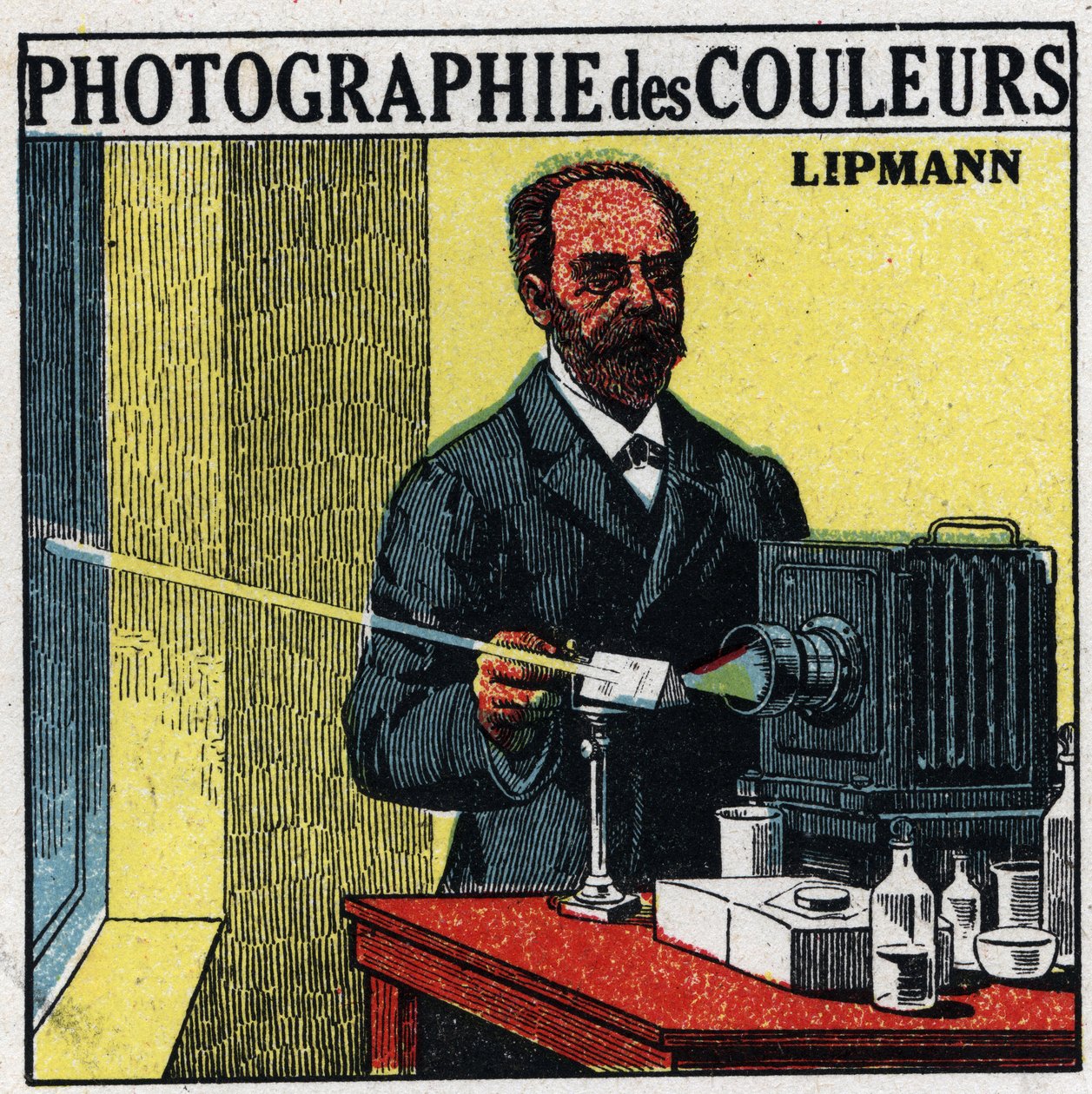 Kleurenfotografie: het proces uitgevonden door Gabriel Lippmann (1845-1921) in 1891. Anonieme illustratie uit 1925. Privécollectie. door Anonymous Anonymous