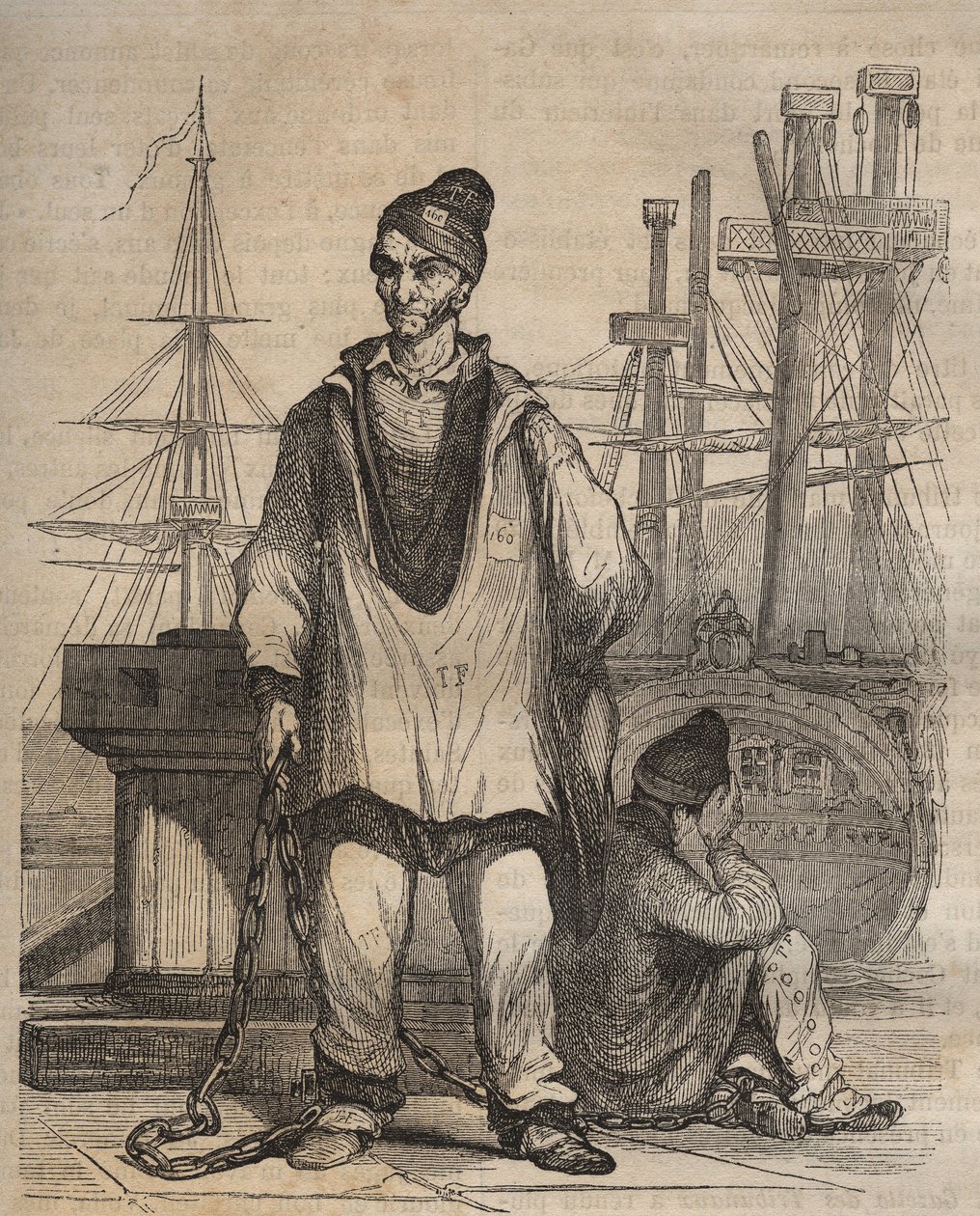 Veroordelingen tot levenslang in de Rochefort Bagne in de 19e eeuw. Gravure in Histoire des bagnes depuis leur création à nos jours (1877) door Pierre Zaccone. door Anonymous Anonymous