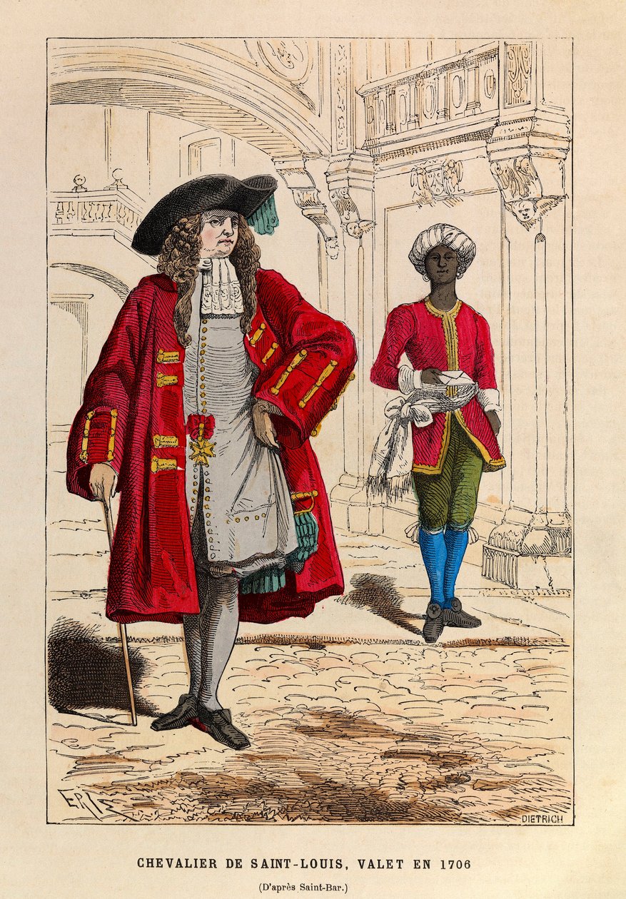 Kostuum van een ridder van Saint Louis vergezeld door zijn knecht in 1706 (regering van koning Lodewijk XIV) - Ridder van de Orde van Saint Louis en een knecht door Anonymous Anonymous