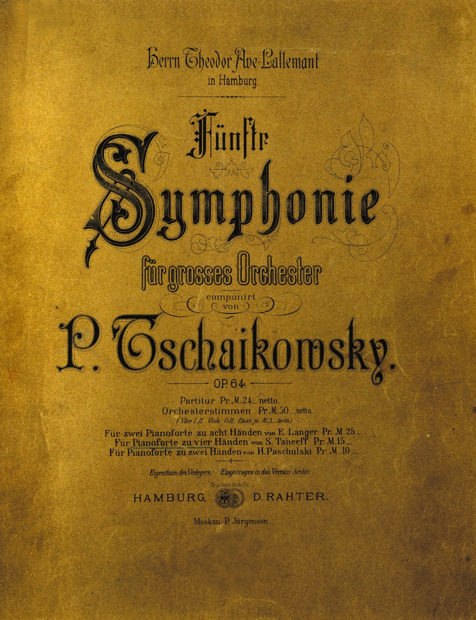 Omslag van de partituur van de Symfonie nr. 5 in e mineur Opus 64 door Piotr Iljitsj Tsjaikovski door Anonymous Anonymous