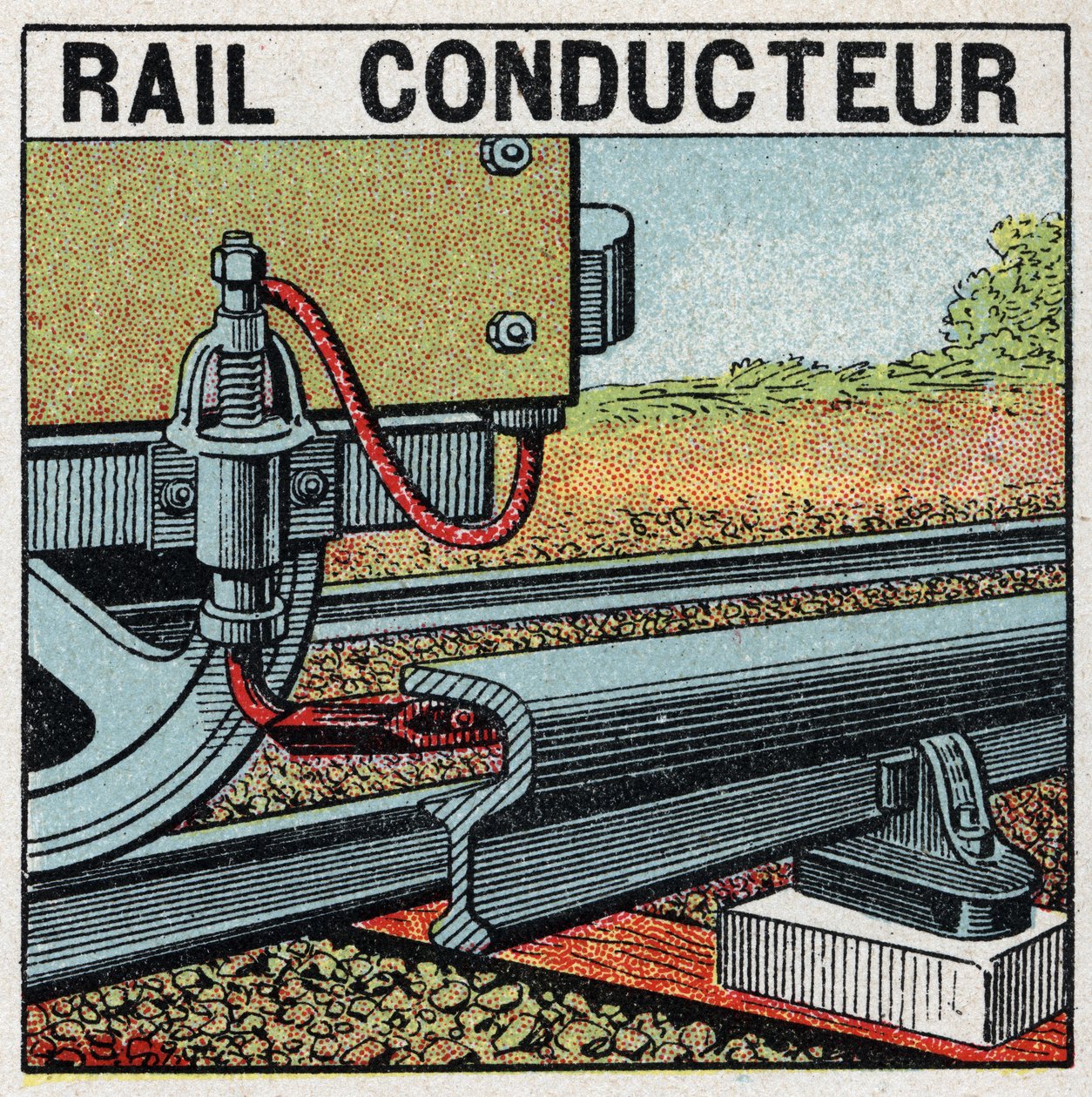 Elektrische spoorwegen: geleidende rail. Anonieme illustratie uit 1925. Privécollectie. door Anonymous Anonymous