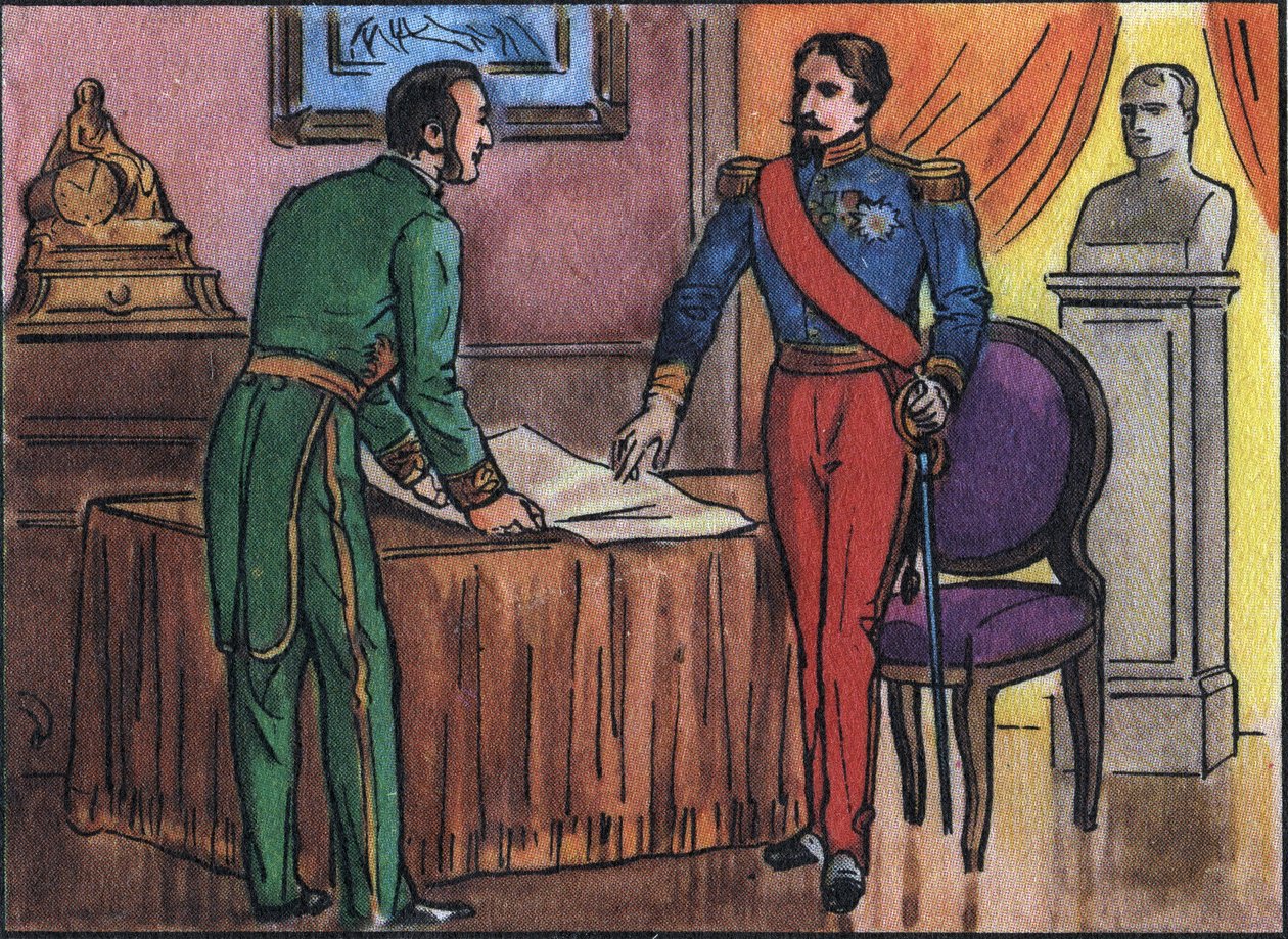 Keizer Napoleon III (1808-1873) met Baron Georges Haussmann (1809-1891) Anonieme illustratie in Collection des souverains et chefs d