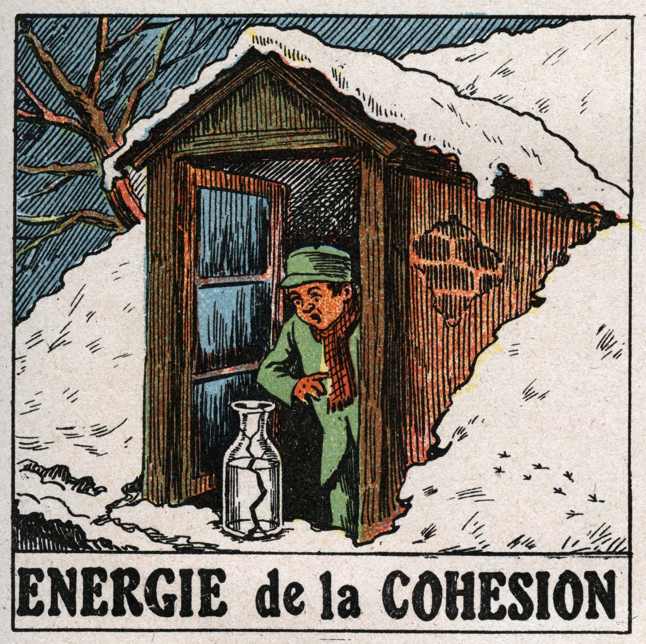 Energie van cohesie: het koude water breekt de vaas. Anonieme illustratie uit 1925. Privécollectie. door Anonymous Anonymous