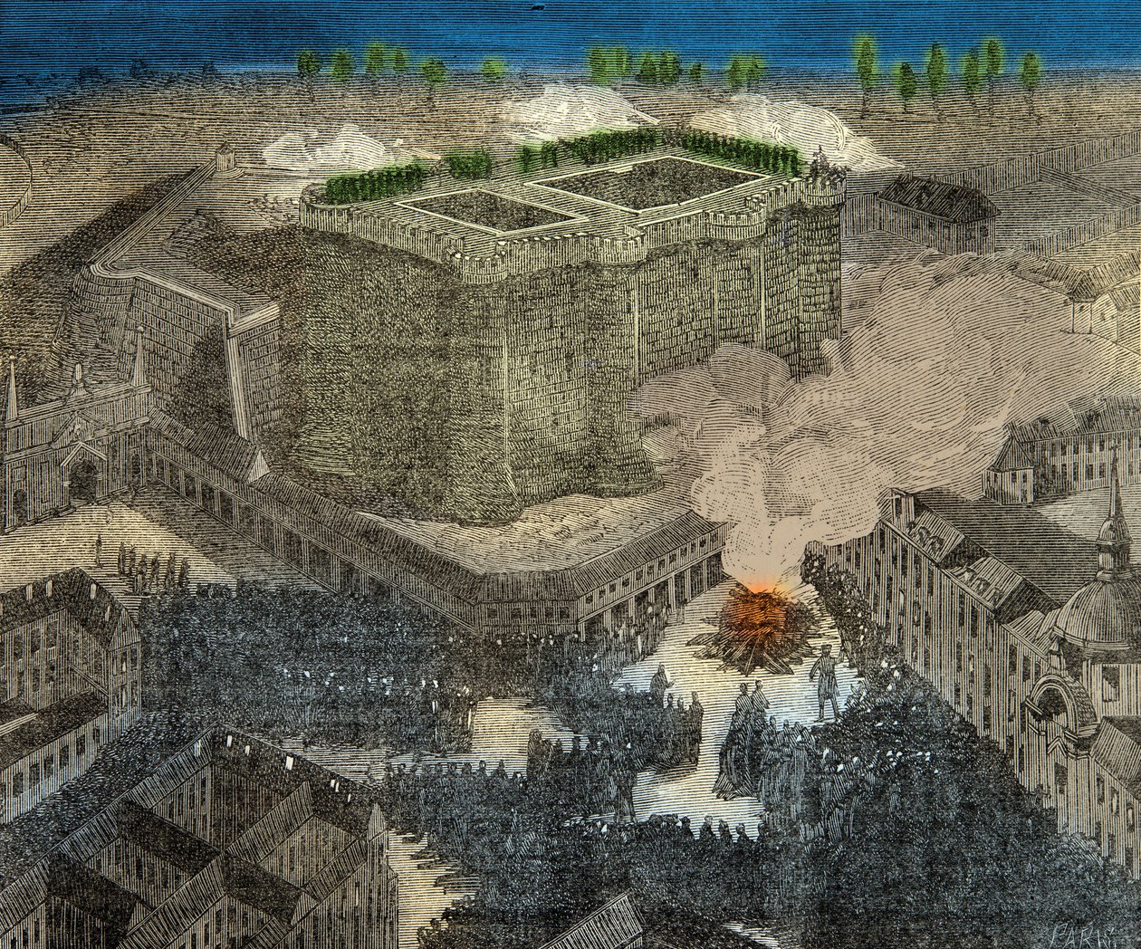 Fête de la Saint Jean Place de la Bastille in de 18e eeuw, Gravure, Privécollectie door Anonymous Anonymous