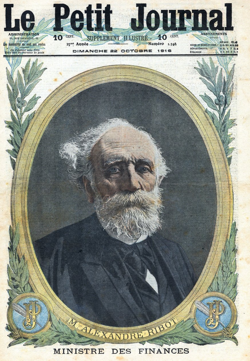Eerste Wereldoorlog 1914-1918. Portret van de Franse minister van Financiën Alexandre Ribot (1842-1923). In 