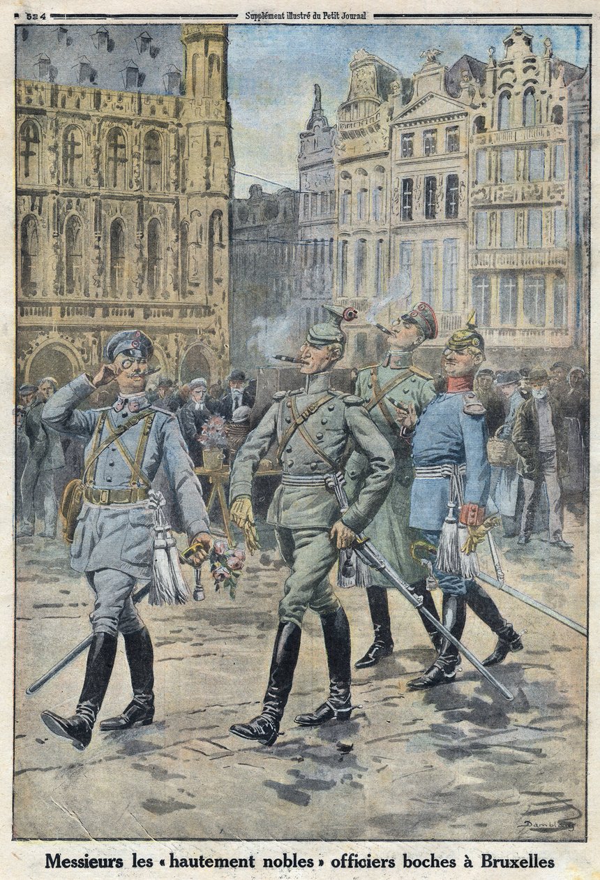 Eerste Wereldoorlog 1914-1918. De Duitse officieren in Brussel afgebeeld als 