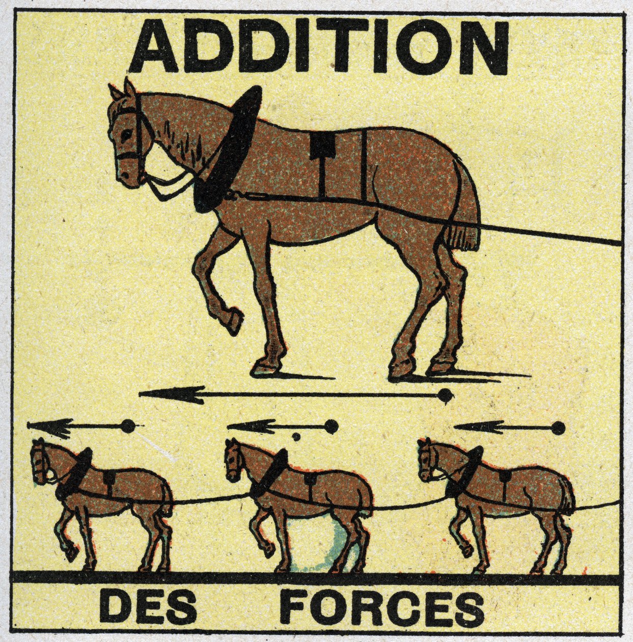 Krachten: optelling van krachten. Anonieme illustratie uit 1925. Privécollectie. door Anonymous Anonymous