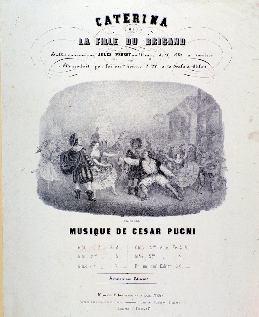 Frontispice voor de partituur van Catarina of de dochter van de bandiet door Pugni voor de voorstelling in het Teatro alla Scala (1847) door Anonymous Anonymous