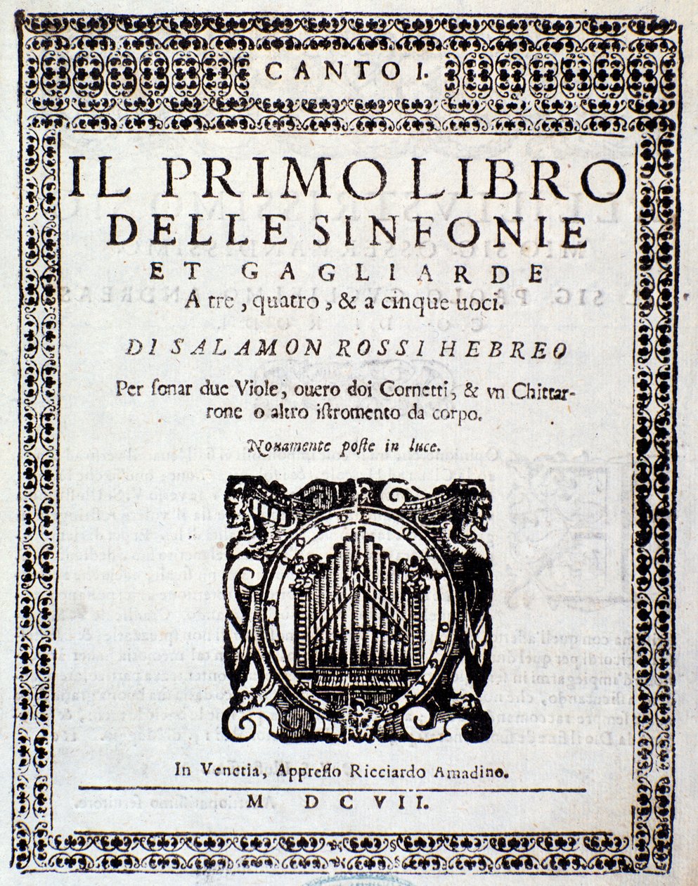 Frontispice van Primo libro di sinfonie e gagliarde door Salomone Rossi door Anonymous Anonymous