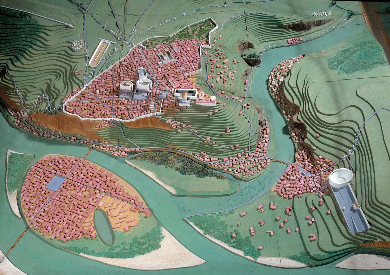 Galloromeinse beschaving: model van de stad Lyon tussen 50 v.Chr. en 100 n.Chr. Lyon, archeologisch museum door Anonymous Anonymous