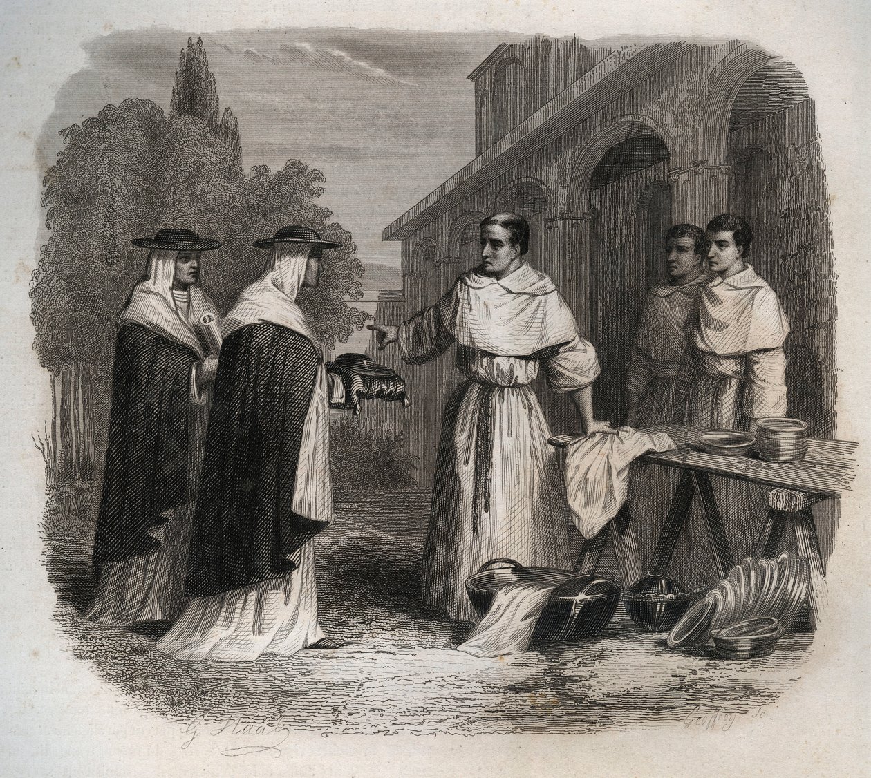 Giovanni da Fidanza bekend als Bonaventura (ca. 1217-1274) ontving de kardinaalshoed. Gravure uit 1846 in Lives of the Saints. Privécollectie door Anonymous Anonymous