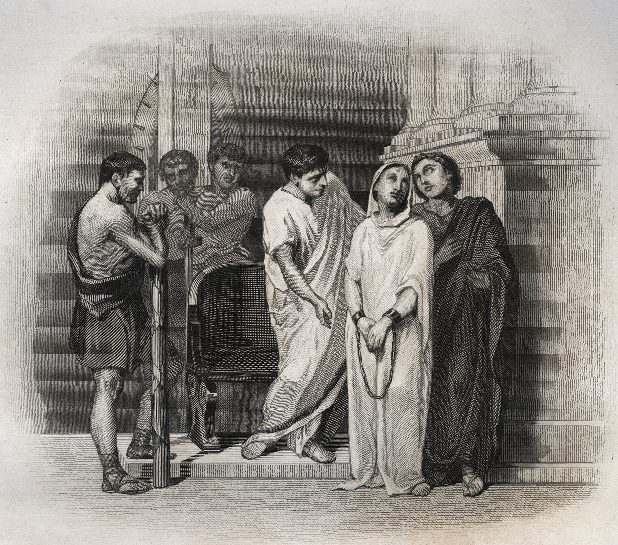 Heilige Victoria, leed martelaarschap in Carthago met Sint Saturninus, in 304. Gravure uit 1846 in 